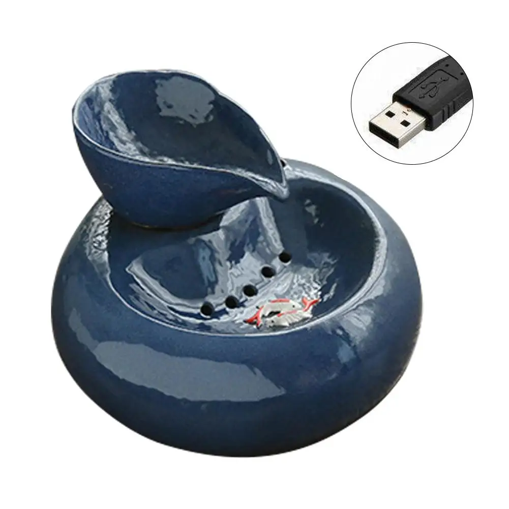 USB Blue Керамический диспенсер для воды для домашних животных, кошек, помощник для питьевой воды для кошек, не влажный рот, автоматическая подача воды, Циркулирующая, быстрая - Цвет: USB Blue