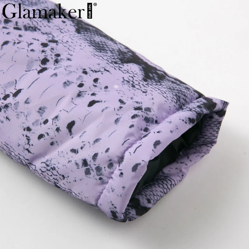 Glamaker, длинный рукав, фиолетовая куртка с животным принтом, пальто для женщин, на молнии, воротник-стойка, короткая парка, Осень-зима, уличная одежда, Женское пальто