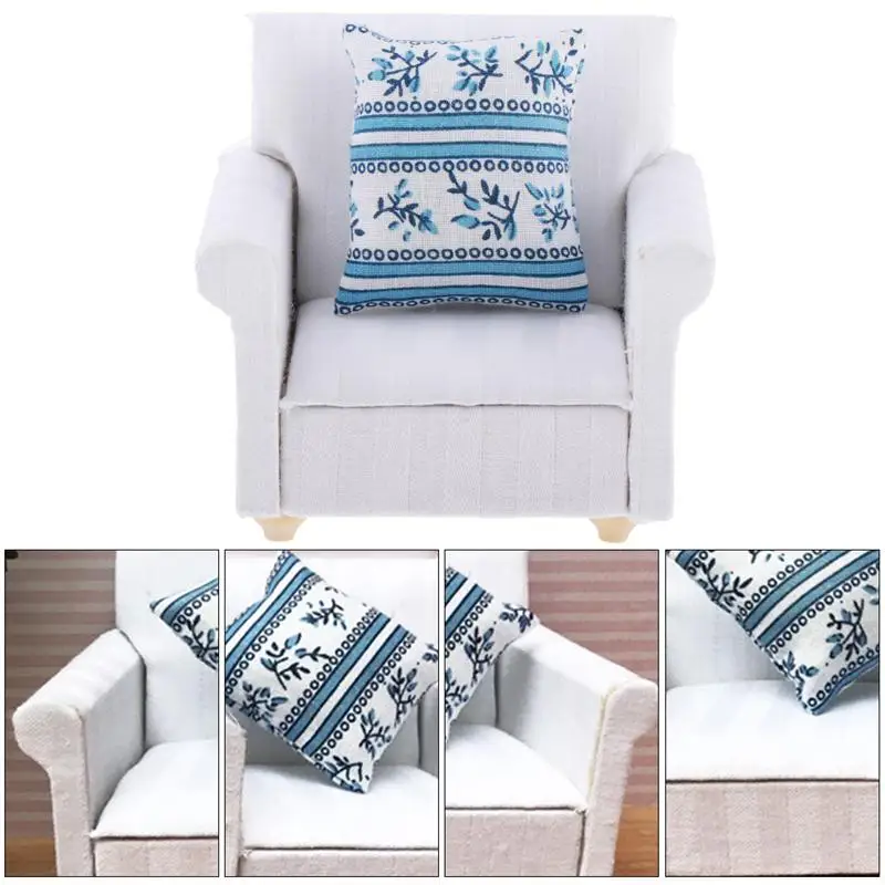1Pc Mini House Mini Model Living Room Scene White European Sofa with Cushion Dollhouse Sofa Supplies Dollhouse Furniture