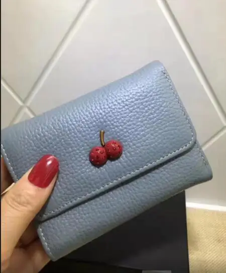 Яркий короткий кошелек милый маленький вишневый кошелек из натуральной кожи Дамский кошелек мини Чехол для монет - Цвет: blue