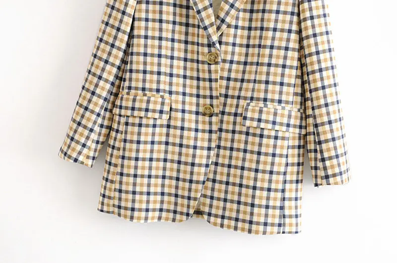 Fashion Plaid Women Blazers Long Sleeve Buttons Office Warm Coat Ladies Pockets Single Breasted Casual Jacket Female Chaqueta