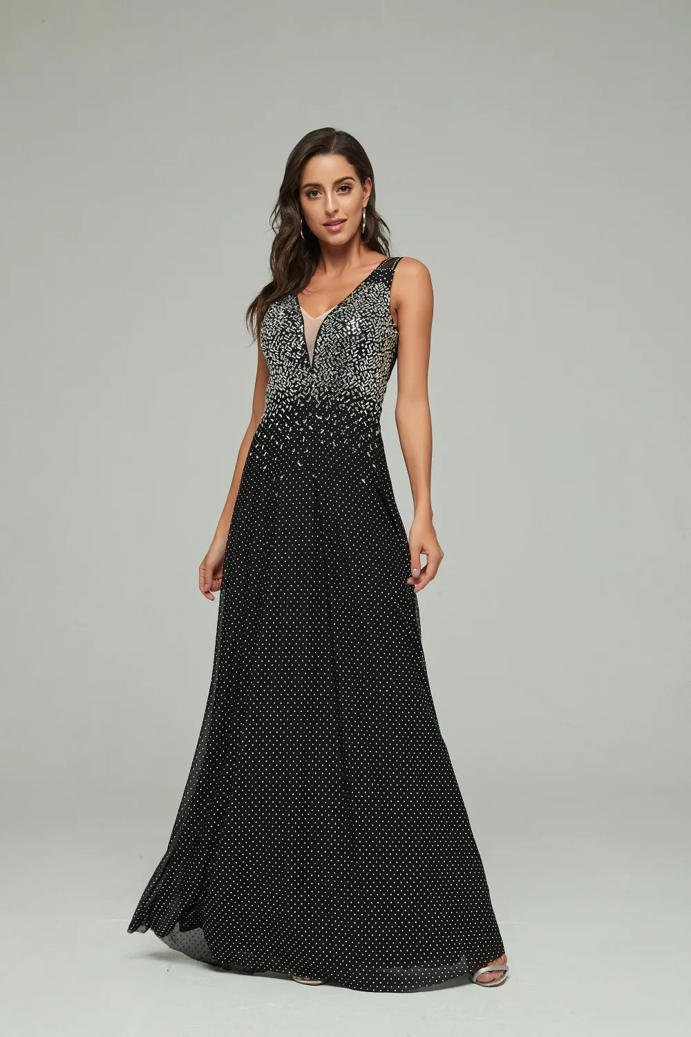 Новое женское черное платье с v-образным вырезом без рукавов Vestidos вечернее облегающее платье