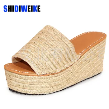 

Platform slippers women open toe wedges sandals ladies summer high heels espadrilles shoes big size flip flops zapatos mujer