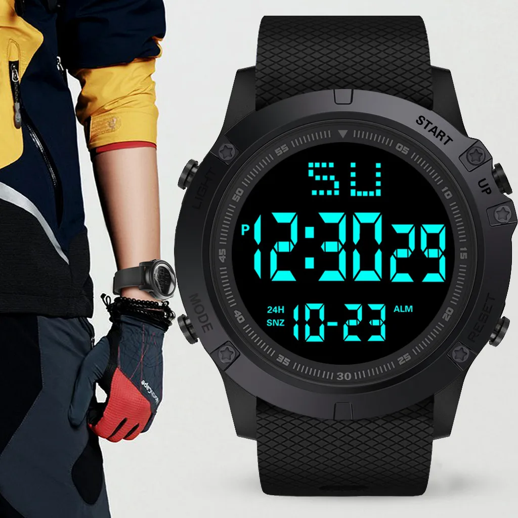 Водонепроницаемые мужские модные светодиодный часы с цифровой датой, военные спортивные резиновые кварцевые часы, повседневные мужские часы montre homme