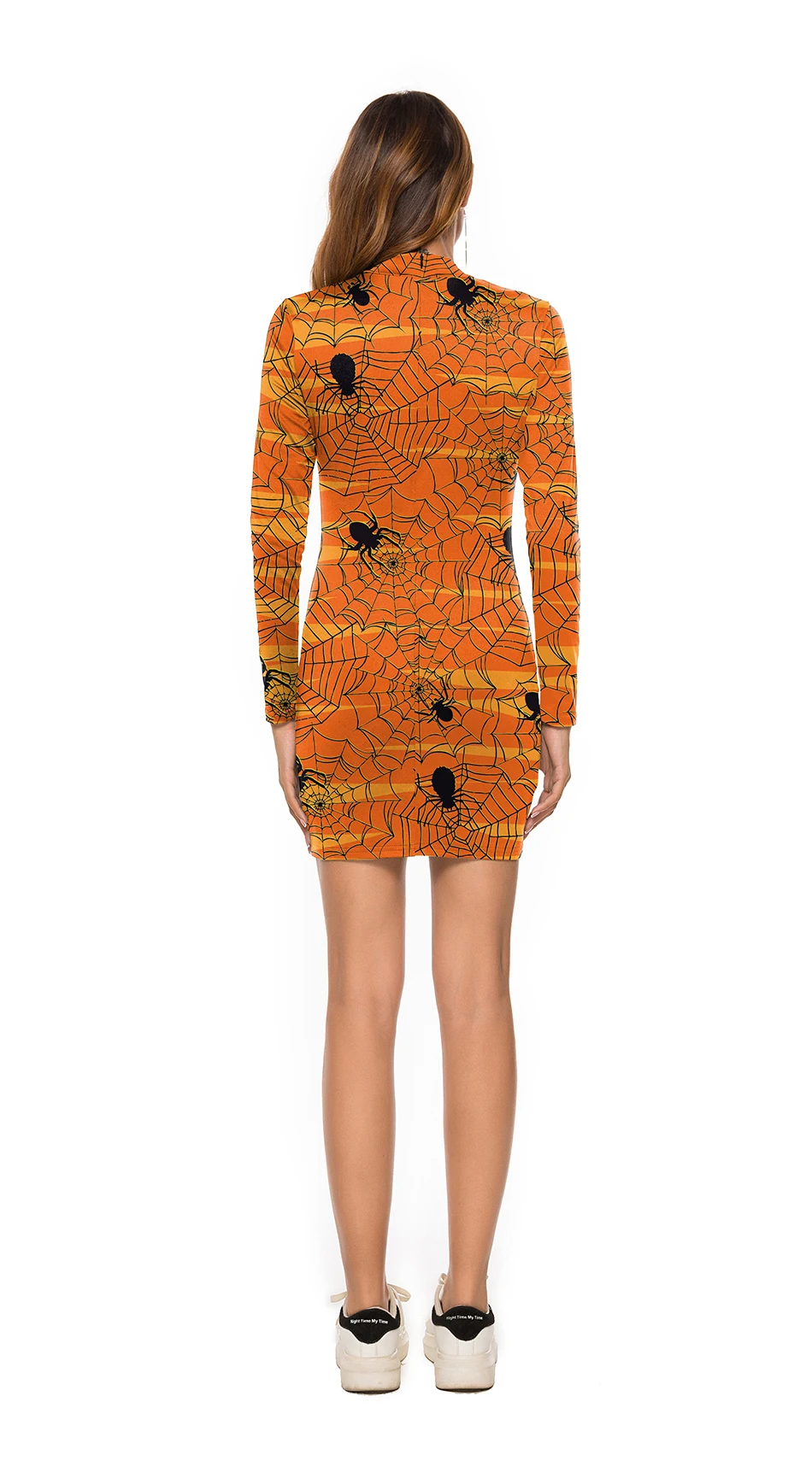 New Spider web long sleeve Orange Cosplay Halloween thriller spider costume women bag hip skirt horror performance clothing