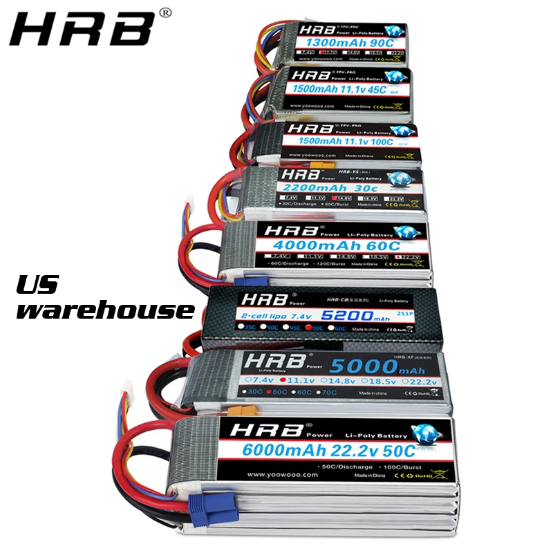 HRB Lipo 2S 3S 4S 6S Батарея 1500 мА/ч, 2200 3300 мА/ч, 4000 мА/ч, 5000 мА/ч, 6000 мА/ч, XT60 T деканов EC5 XT90 7,4 V 11,1 V 14,8 V 22,2 V RC Запчасти