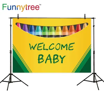 

Funnytree Rainbow Crayon Backdrops Photocall Newborn Baby Shower Background Welcome Birthday Party Kid's Photozone Banner Decor