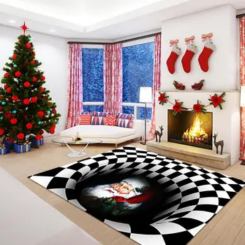

4 Size Santa Claus 3D Optical Illusion Carpet Door Mat Non-slip Rectangle Living Room Bedroom Floor Rug Christmas Decoration
