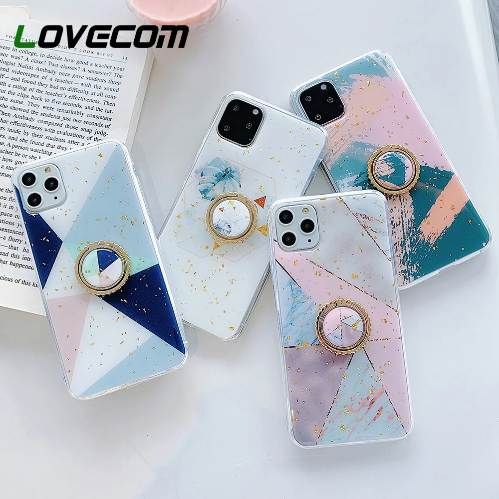 Чехол для телефона с кольцом держателем геометрической формы iPhone 12 Mini 11 Pro Max XR X XS 7