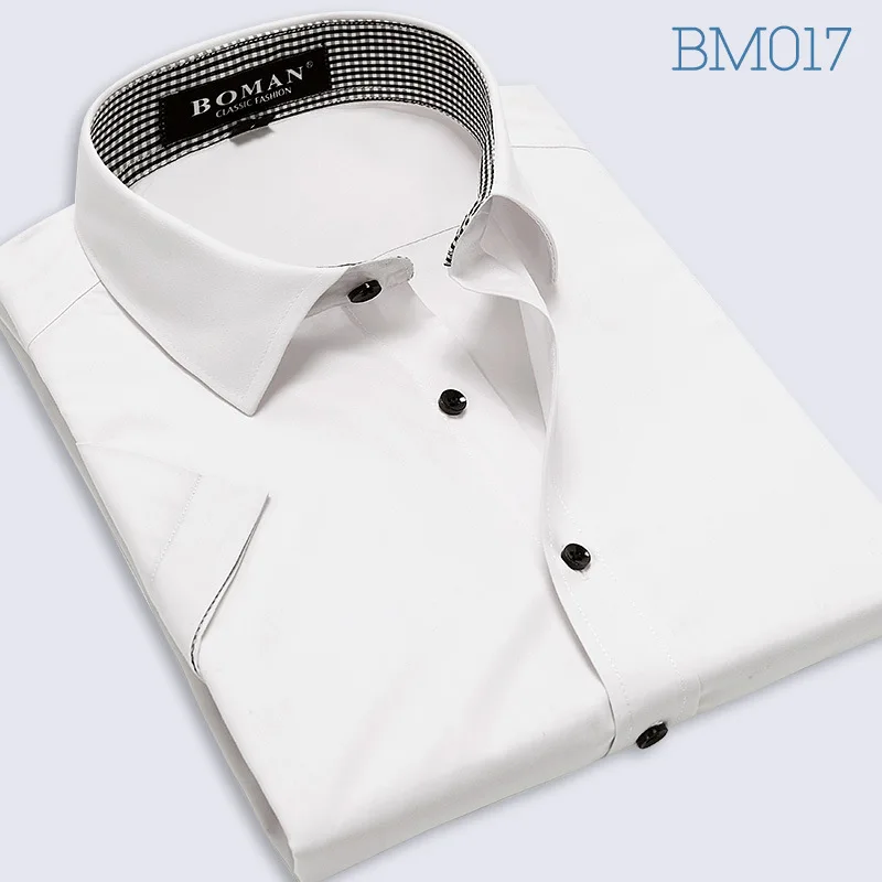Летняя мужская рубашка, платья, рубашки с длинным рукавом, одноцветная деловая формальная белая мужская рубашка, модная мужская деловая рубашка большого размера - Цвет: short sleeve BM017
