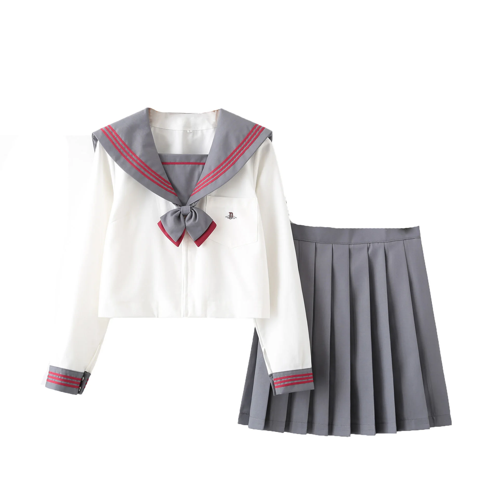 S-XXL Japanese JK Students Uniform School Girls Uniforms White Gray Color Long Sleeve Top+Skirt+Bow Tie Cosplay Sailor | Тематическая