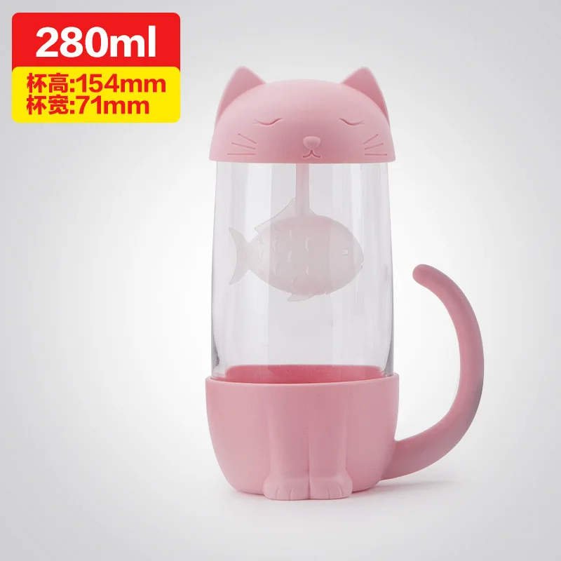 cat pink Стеклянный пенис чашка мультфильм замочить капсула милый котенок чашка для собак чай чашка Рабочая кофейная чашка бытовая вода стекло - Цвет: cat pink