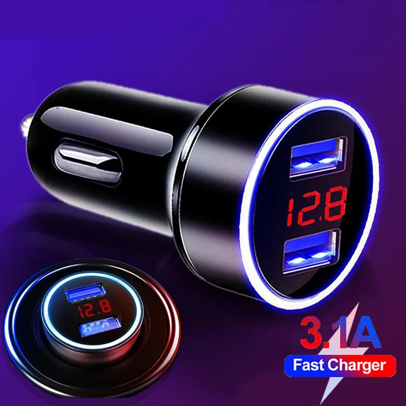 3.1A Dual USB Mobile Phone Car Charger For iPhone 12 11 Pro XS Max 8 7 Plus Xiaomi Mi Poco M3 X3 NFC Fast Charging Phone Adapter samsung car charger 25w Car Chargers