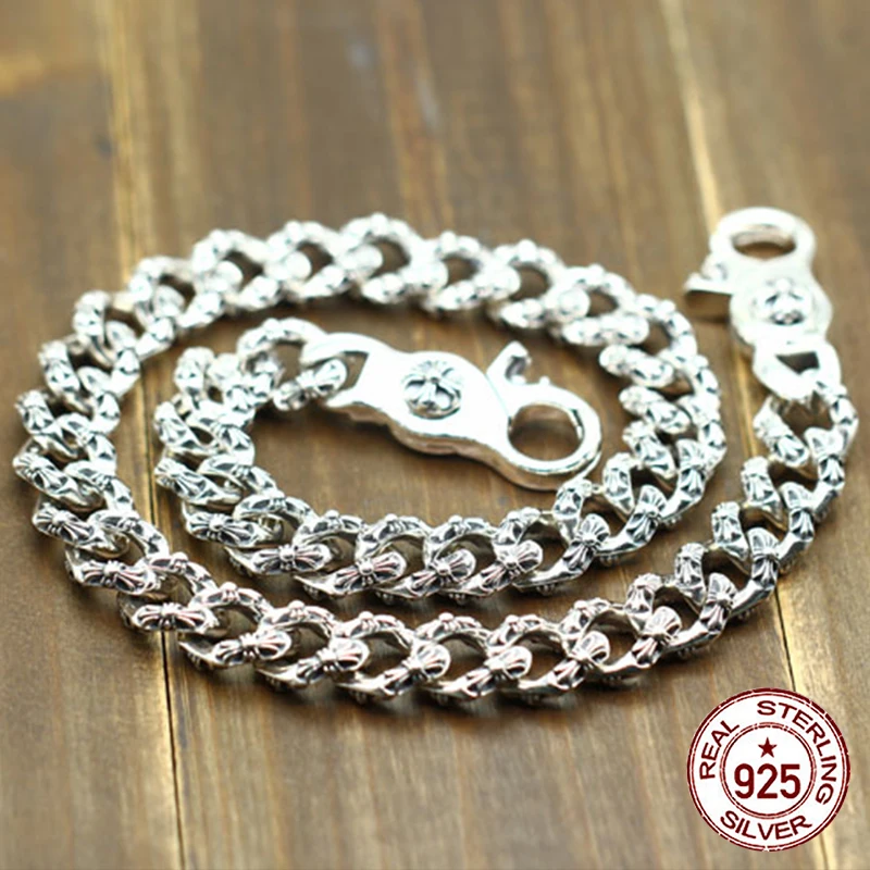 Мужские брюки с цепочкой из стерлингового серебра 925 пробы, классический стиль в стиле хип-хоп, панк, армейский цветок, подарок для влюбленных