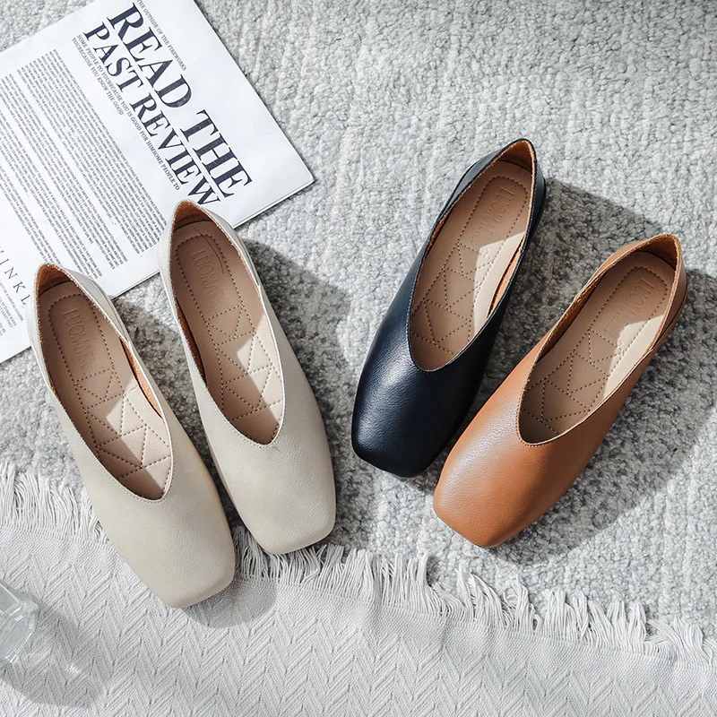 

Fashion Women 's Shoes 2020 New Soft-soled Flat-soled Single-layer Shoes Women 's Square-head Doudou Shoes