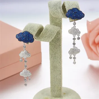 

Fashion Brand S925 Sterling Silver Trendy Dark Clouds Earrings For Women Charm Tassel Long Chain Three Clouds Earrings Jewelry
