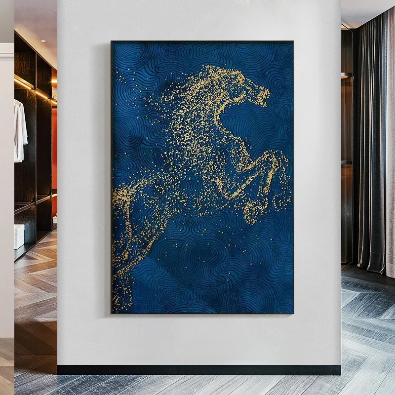 

Modern Art Simple Decorative Painting Golden Horse Abstract Posters Prints Canvas Paintings Wall Pictures Living Room Home Decor