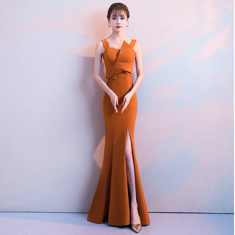 Solid Womens Wedding Party Dress Sleeveless Mermaid Evening Cheongsam Floor-Length Elegant Qipao Long Gowns Retro Vestido XS-XXL