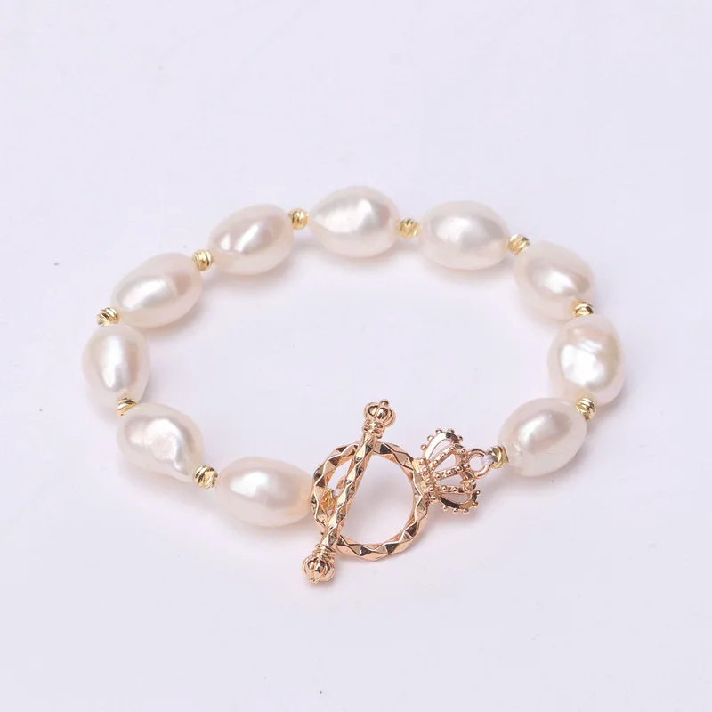 

Retro Palace 18K Gold danisa kou Bracelets Women's 10-11mm Baroque Special Shape Pearl Bracelets Hand Jewelry