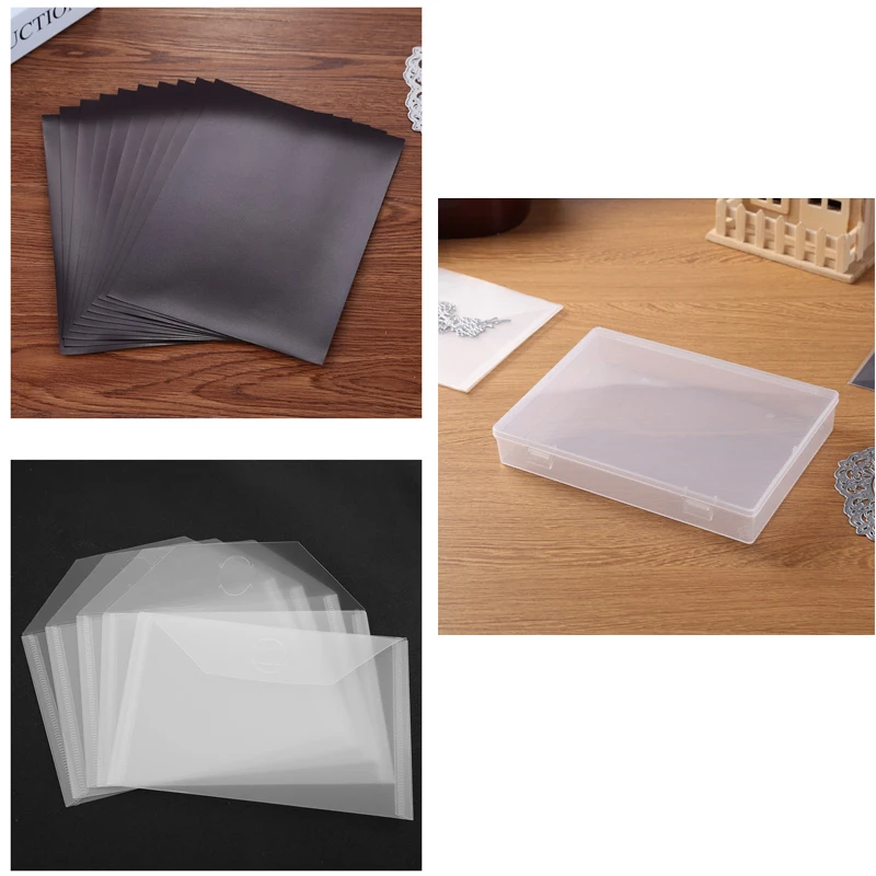 3 Sets Storage Box Magnetic Sheets & Storage Bags For Storaging Cutting Dies Holders Organizer Transparent Bags