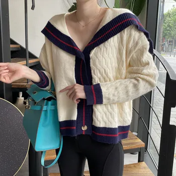 

WICOCN Korean Casual Versatile Knitted Twill Knit Sweater Cardigan 2020 V-Neck Gentle Chic Fashion Elegant Women Sweater