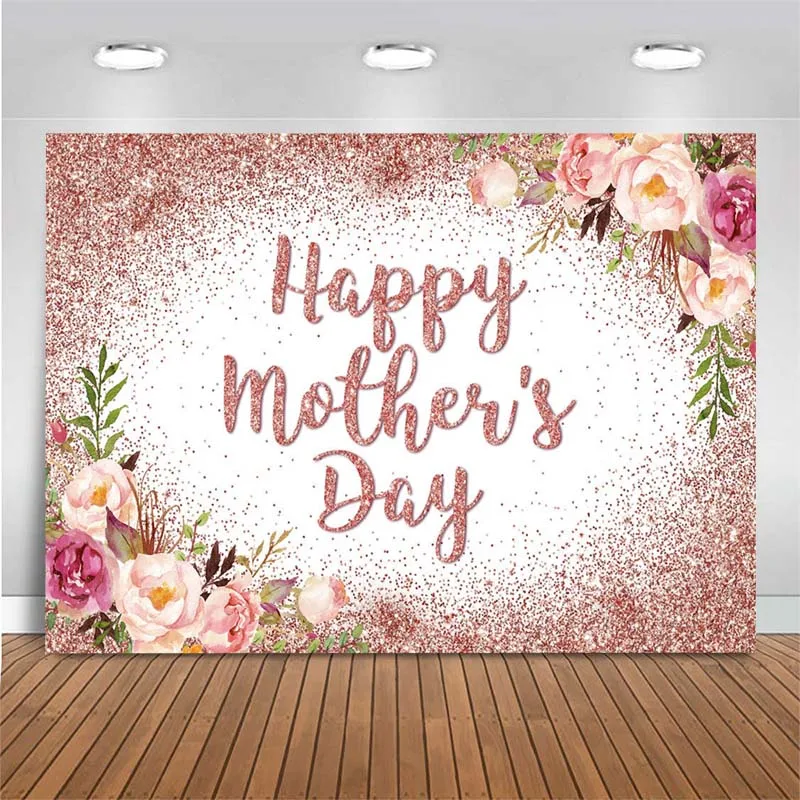 Happy Mother's Day Backdrop Pink Flowers Floral Photography Backdrop