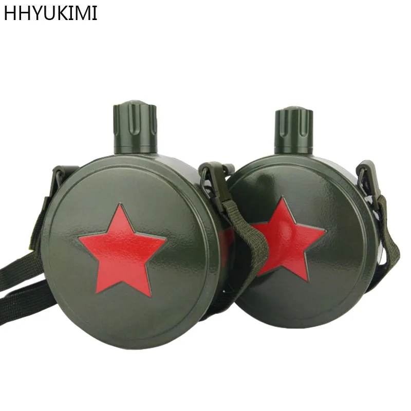 HHYUKIMI 304 нержавеющая сталь открытый бутылка для воды Ретро кувшин большой емкости Военная столовая чайник армейский зеленый с плечевым ремнем
