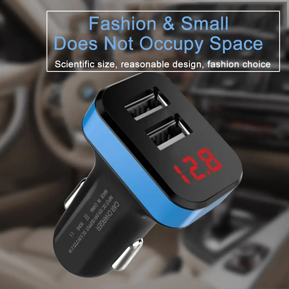 New Arrival Mini 2USB Car Charger With Current And Voltage Display With Digital Display