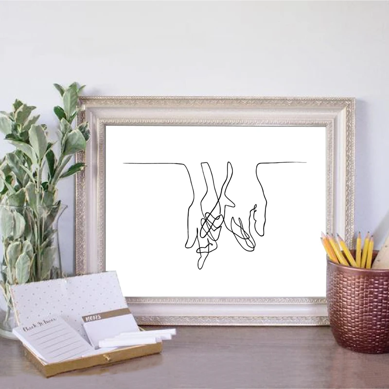 Lover's Hands Line Drawing inspired by Picasso Canvas Painting Wall Art Decor