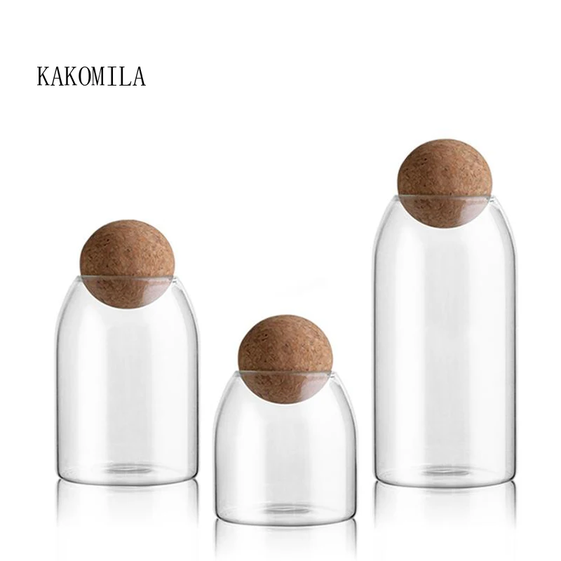 

1000ML Transparent Spice Jar Glass Sealed Storage Bottle with Round Cork Mason Jar Tea Coffee Storage Tank Food Grains Container