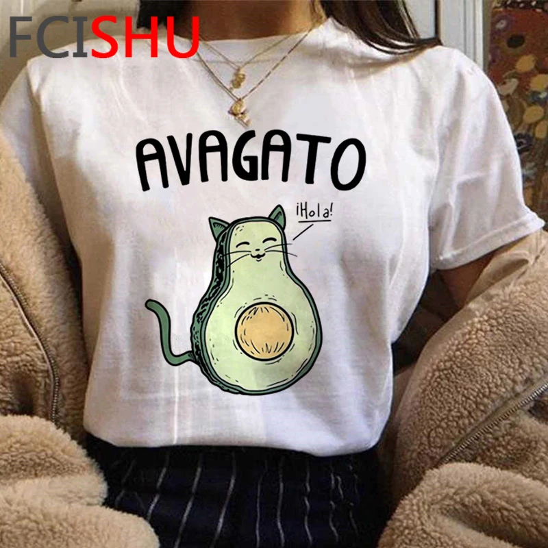 Kawaii Футболка с принтом авокадо Женская забавная мультяшная Милая футболка гранж