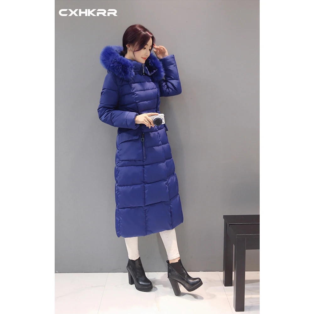 CXHKRR Новая женская парка пальто зимнее пальто женское зимнее пальто X-Long Женское зимнее пальто с меховым воротником Толстое Зимнее пальто с капюшоном размера плюс Co