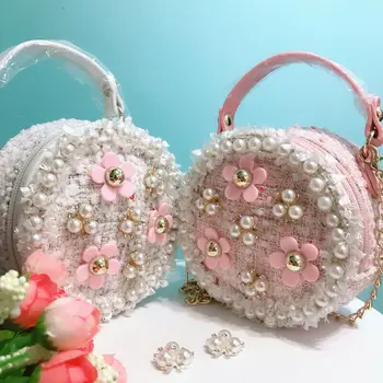 

Flower Pearl Shoulder Bags Children Messenger Bag Girls Mini Crossbody Bag Small Round Satchel Handbags