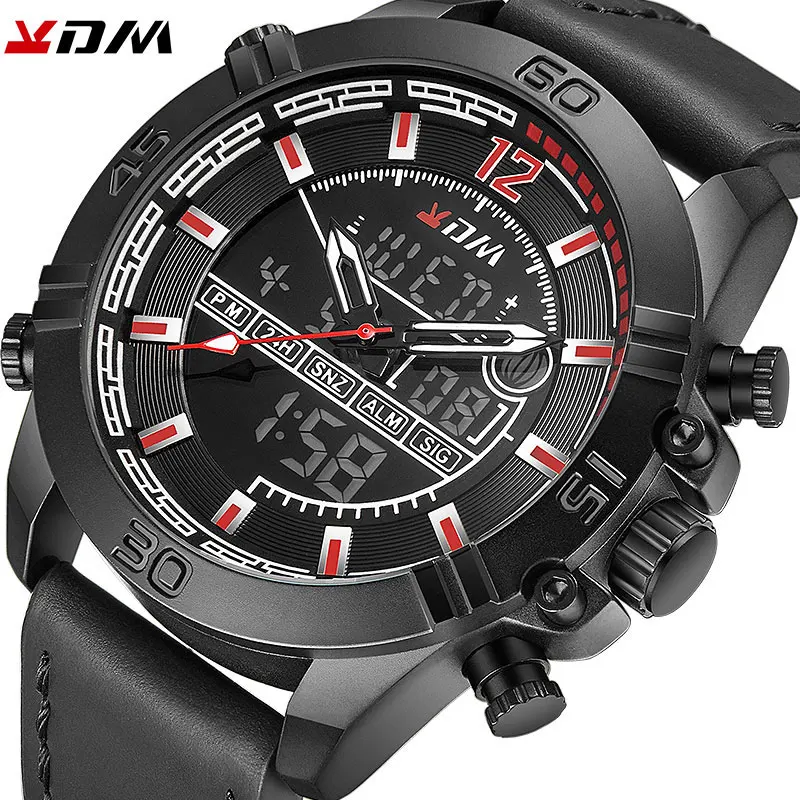 KDM Men Watch Dual Digital Quartz LCD Display Waistwatch Sports Fashion Casual Waterproof Watch 201