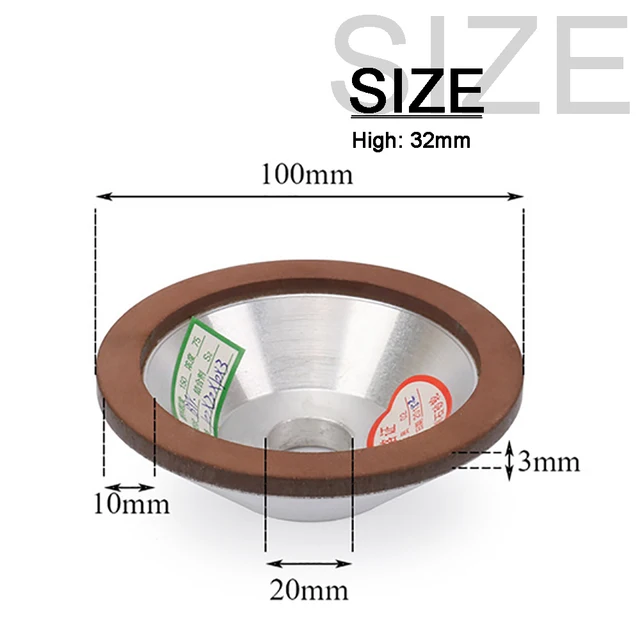 1Pc Diamond Grinding Wheel Cup Grinding Circle for Carbide Metal Tungsten Steel Milling Cutter Tool Sharpener Various Size 100x20x10x3mm Red