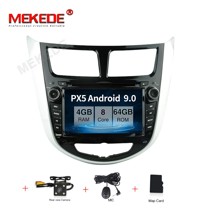 Android 9,0 4+ 64G Автомобильный dvd-плеер для Hyundai Solaris Accent Verna Авторадио автомобильный мультимидийный навигатор навигационное радио Bluetooth карта - Цвет: 64G add camera