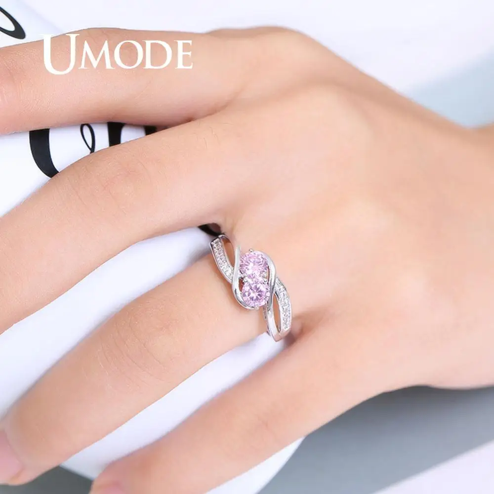 UMODE, два камня, круглый CZ, обручальные кольца для женщин, крест, циркония, кольца для девушек, модные, роскошные ювелирные изделия для помолвки, Femme Bague UR0588