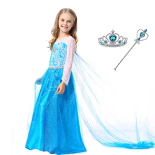 Платье принцессы для девочек; детское платье принцессы Эльзы с длинными рукавами; Детские Вечерние платья на день рождения, Хэллоуин, маскарадный костюм