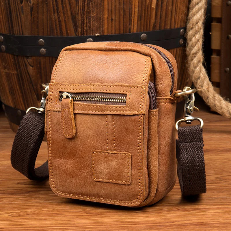 

Genuine Leather Mens Bags Vintage Male Crossbody Bags Small Flap Casual Messenger Bag Men's Shoulder Bag genuine leather Skin