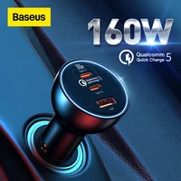 Baseus 160w carregador de carro qc 5.0 carregamento rápido para iphone 13 12 pro laptops tablets carregador de telefone do carro