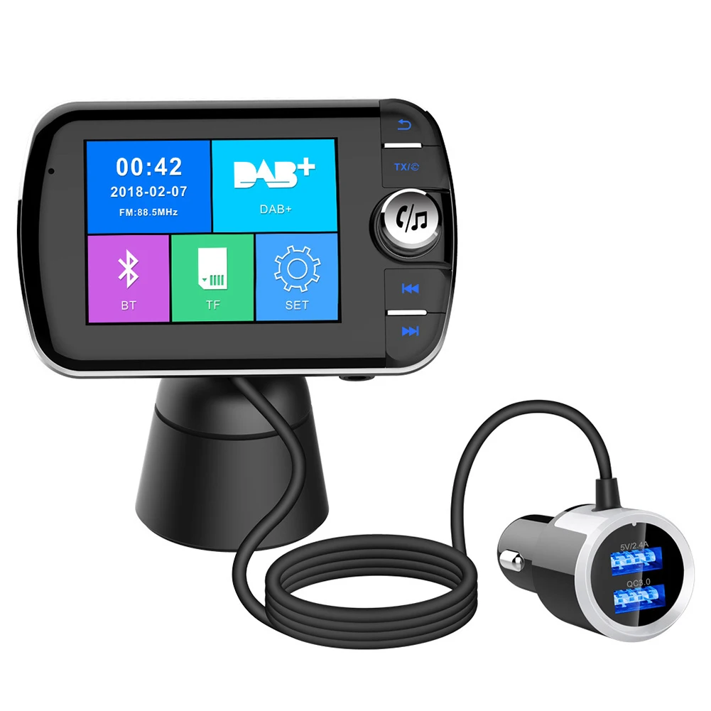 

Wireless Bluetooth Portable Car Radio DAB LCD Display Digital Broadcasting Receiver with FM Transmitter Adaptor USB Charger