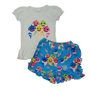 

Girls Summer Baby Cute Clothing Set White Shorts Sleeve Shirt With Ruffle Shorts Infant Todder Kids Boutique Outfit