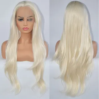 

White Middle Part 26'' Synthetic 13*3 Inch Lace Front Wigs Hand Tied Natural Wave Heat Resistant Fiber Hair For White Women Wigs