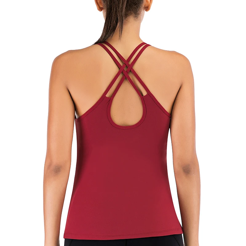 LEOQ Sexy Hollow Backless Solid Gym Crop Tops Women Yoga Vest Sports Workout Profession Padded Cross Fitness Athletic Shirts