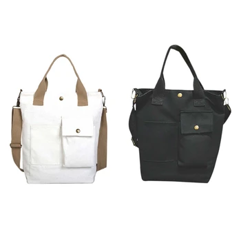 

2x Fashion Women Canvas Handbag Female Cross Body Shoulder Bags Women Bag Casual Shopping Bag Laptop Bags(White&Black)