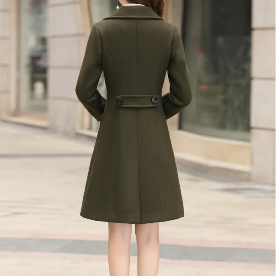 Шерстяное пальто женское Abrigos Mujer Invierno тонкое повседневное двубортное пальто с отложным воротником осеннее длинное шерстяное пальто