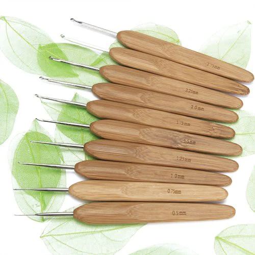 Лот из 10 металлических крючков с бамбуковыми ручками от 0,5 до 2,75 мм