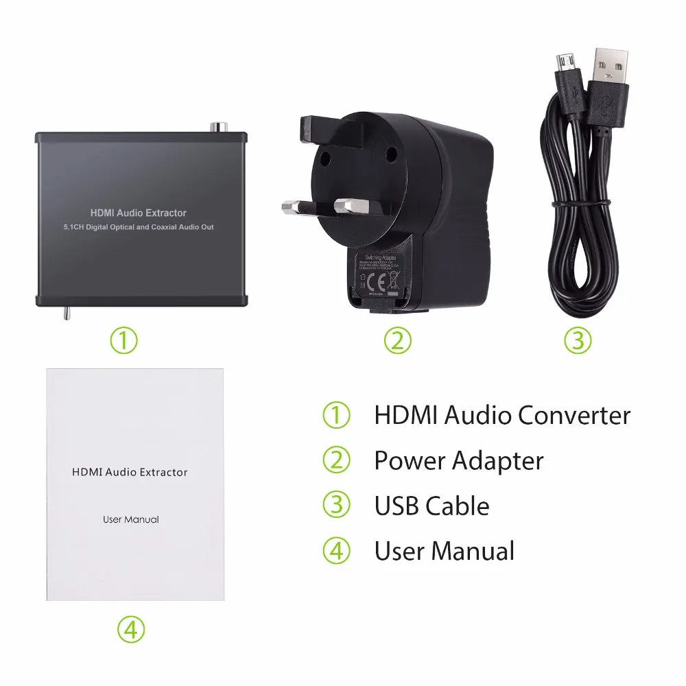 HDMI аудио экстрактор с адаптером питания HDMI к HDMI оптический TOSLINK SPDIF+ коаксиальный аудио конвертер адаптер Поддержка 4K 3D