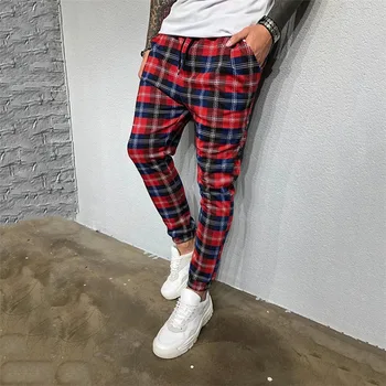 

men pants joggers streetwear hip hop Scotland plaid pattern skinny drawstring Tracksuit Bottom harajuku casual trousers men