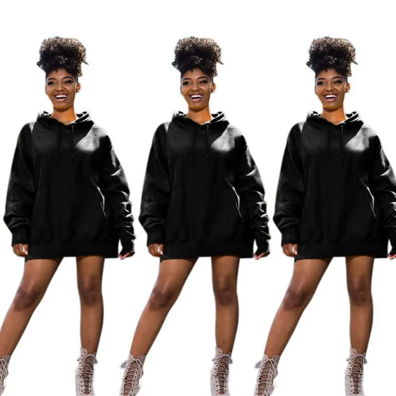 

1011 Hot Selling Europe And America Women's Dress Solid Black Long T-shirt Dress